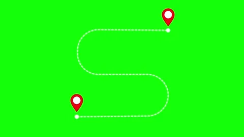 Curved Dashed Travel Route Path Animation with Location Pins on Green Screen Stock Footage 316959845