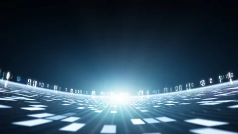 Curved digital technology binary code data road looped animation Stock Footage 338306353