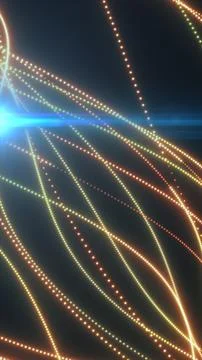 Curved dotted light trails in yellow, green, and orange, creating a futuris.. Stock Illustration