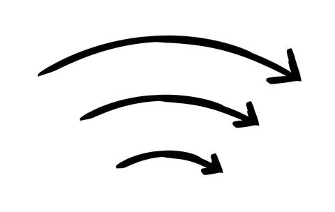 Curved down arrows hand-drawn sketch graphic element set Stock Illustration