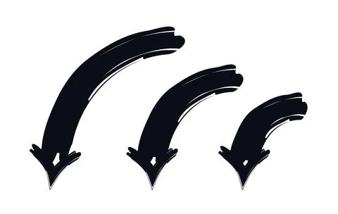 Curved down arrows in sweeping motion bold thick stroke graphic element set 스톡 일러스트