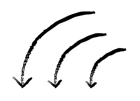 Curved down arrows in sweeping motion grunge doodle design element set Illustrazione stock