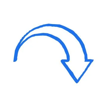 Curved Downward Arrow Pointer Symbol Doodle Hand Drawn Vector Graphic Illus.. Illustrazione stock