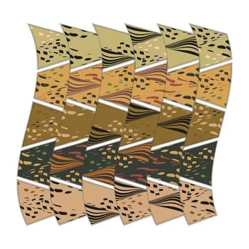 Curved elements made of pieces of fabric with patterns. Stock Illustration