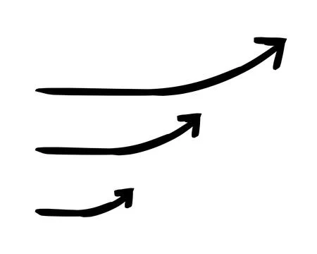 Curved end up arrows hand-drawn sketch graphic element set Stock Illustration