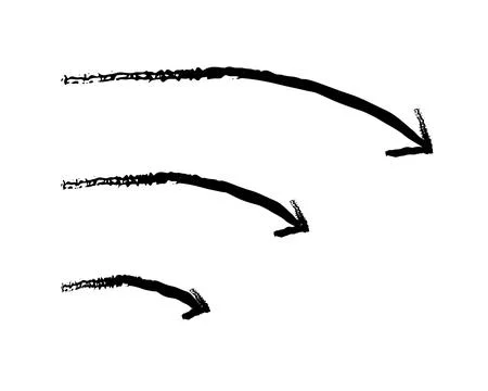 Curved end down arrows grunge doodle design element set Illustrazione stock