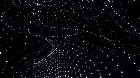 Curved energy flows from points. Design. Point lines move in cosmic stream on Illustrazione stock