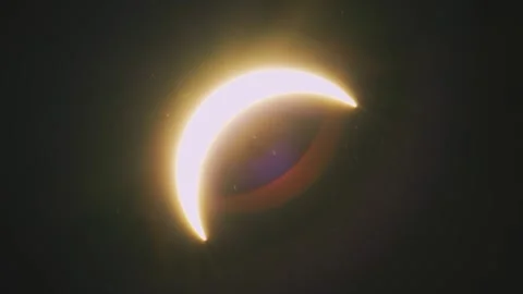 Curved Golden Sun During Deep Partial Solar Eclipse Stock Footage 344012502