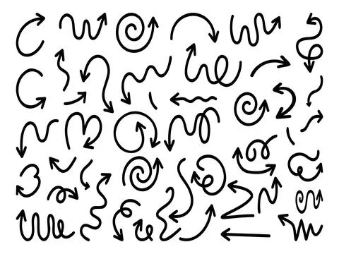 Curved hand drawn arrows set line art vector illustration Stock Illustration