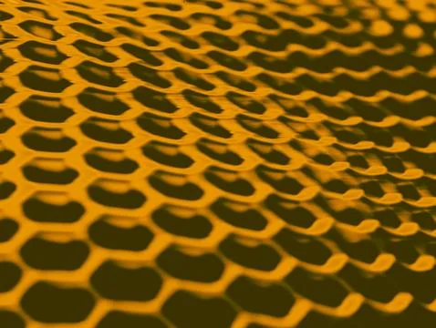 Curved Honeycomb Mesh Pattern in Orange and Black Duotone, Abstract Texture Stock Illustration