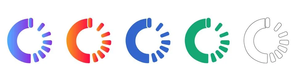Curved Loading Progress Icons Set Stock Illustration