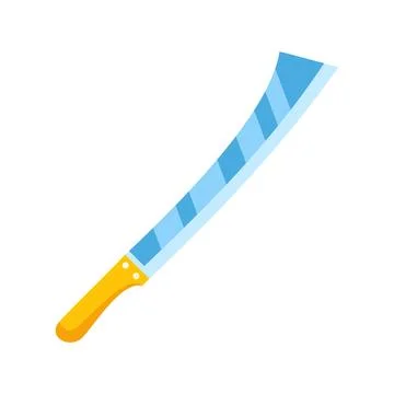 Curved machete with bright yellow handle on white background Illustration