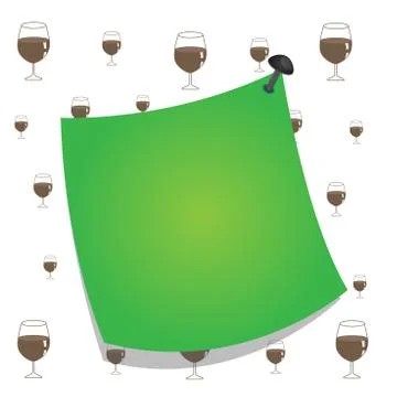 Curved memo note paper pinned by a nail on colorful background. Empty sticker Stock Illustration