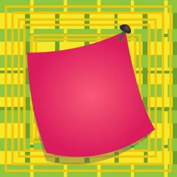 Curved memo note paper pinned by a nail on colorful background. Empty sticker Illustrazione stock