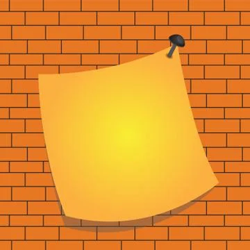 Curved memo note paper pinned by a nail on colorful background. Empty sticker Stock Illustration