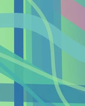Curved mint lines sweep through turquoise and blue geometric fields, creati.. Stock Illustration