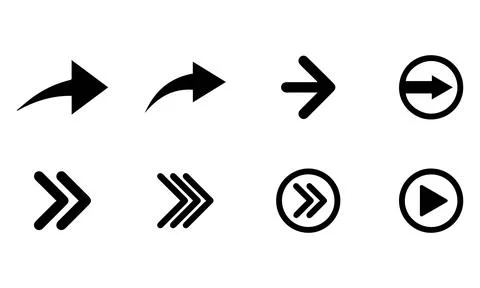 Curved Motion Arrows Double Chevrons and Circle Play Button Icons Stock Illustration