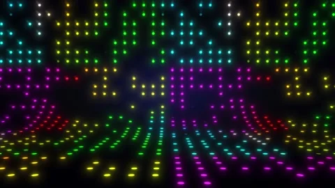 Curved multicolored glowing led light wall, flashing circle motion background 스톡 동영상 219351528