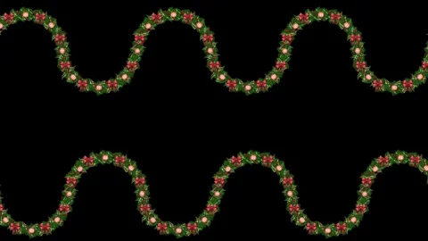 Curved New Year evergreen borders featuring lights and ribbons Stock Footage 323622588