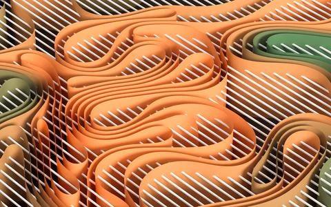 Curved papers and cubes, 3d rendering. Stock Illustration