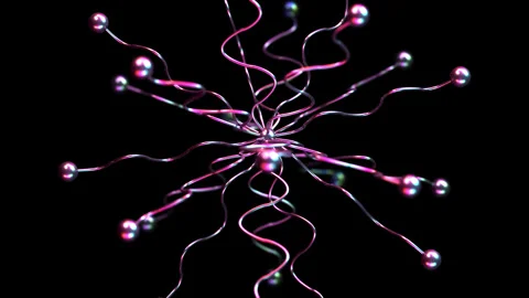 Curved particle mesh with connected nodes rotating on dark background Stock Footage 335478544