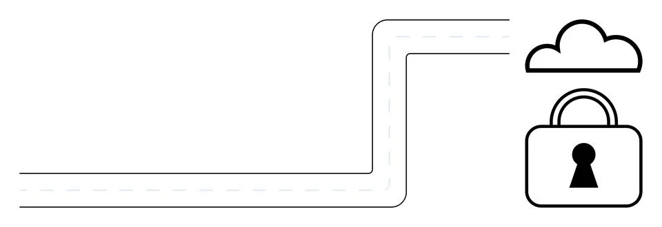 Curved path leading to a cloud and security lock. Ideal for cloud storage, se Stock Illustration