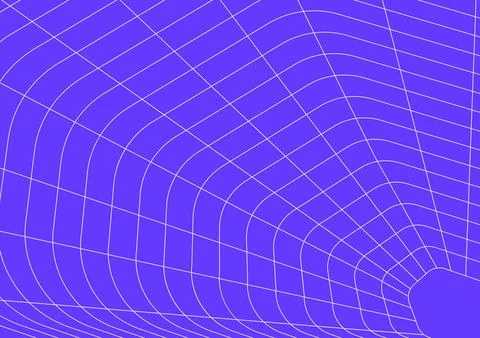 Curved perspective grid organic wireframe tunnel vector background purple Stock Illustration