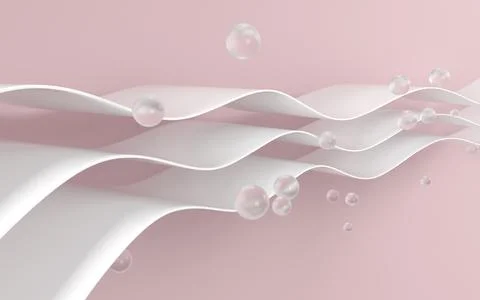 Curved pink geometry with balls, 3d rendering. Stock Illustration