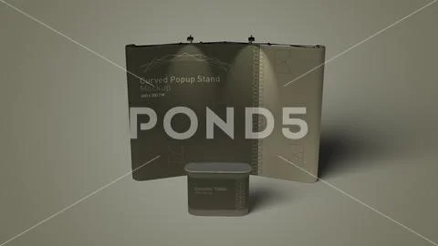 Curved Popup Stand Mockup Exhibition Display Booth Branding Set Modello PSD