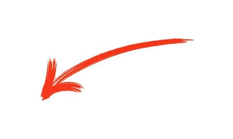 Curved Red Arrow  Down Left Brushstroke Directional Graphic Illustration