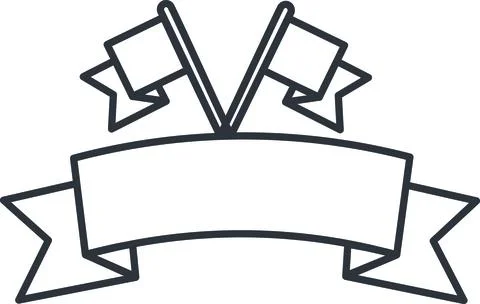 Curved ribbon banner outline with twin flags for championship and contest wi Stock Illustration