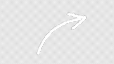 Curved up right pointing hand drawn white arrow doodle animation on transparent Stock Footage 337121131