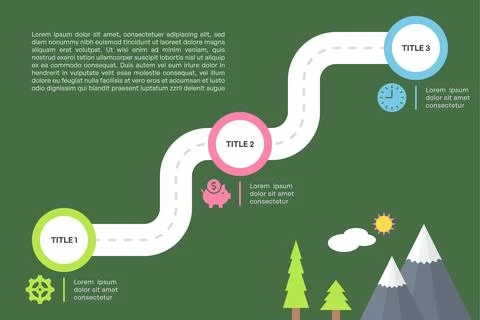 Curved Roadmap Infographic with Five Steps and Nature Landscape Stock Illustration
