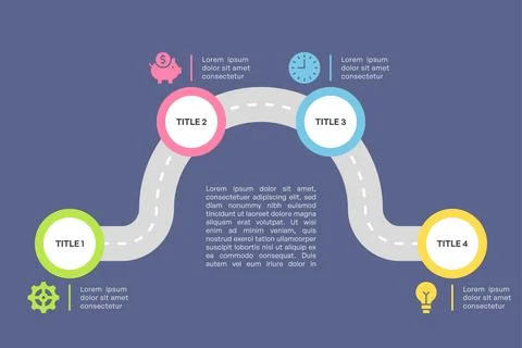 Curved Roadmap Infographic with Four Steps U Shape Vector Stock Illustration