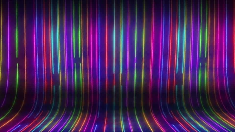 Curved stage backdrop with abstract multicolored vertical light trails Stock Footage 336635846