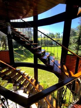 Curved Staircase in Modern Home Stock Photos