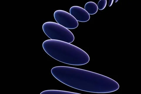 A curved string of ethereal, glowing purple-blue oval shapes recedes into a.. Stock Illustration