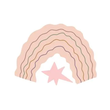 Curved striped abstract shape circle, star and rainbow formed vector illustra Stock Illustration