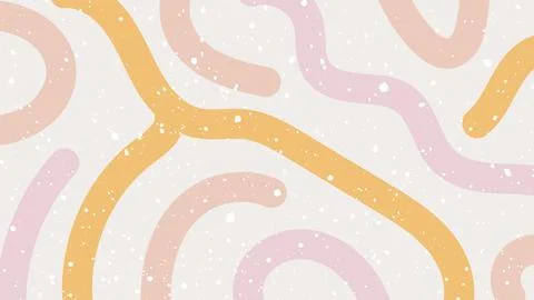 Curved stripes cute abstract pattern on beige background. Lines and dots in pink Stock Illustration