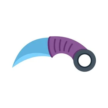 Curved tactical karambit knife with blue blade and purple handle Illustration