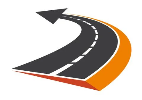 Curved tarred road with an arrow pointer Illustrazione stock