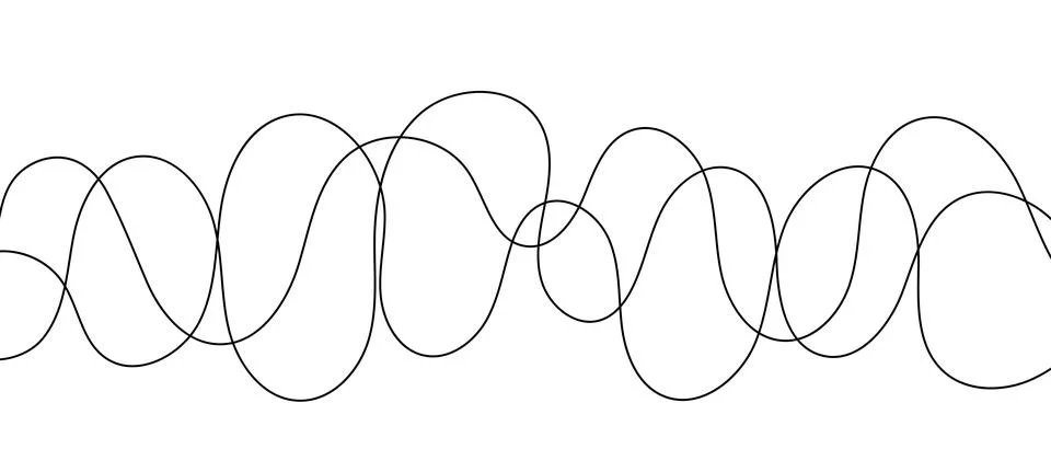Curved thin and thick lines, chaotic wavy abstract vector drawing on white .. Stock Illustration
