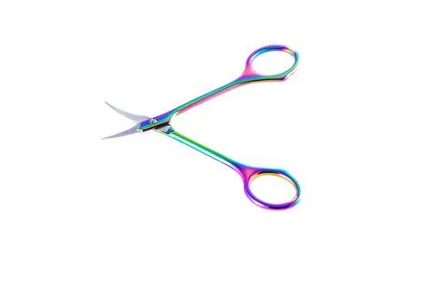 Curved tip rainbow scissors for precise grooming and crafting tasks Stock Photos