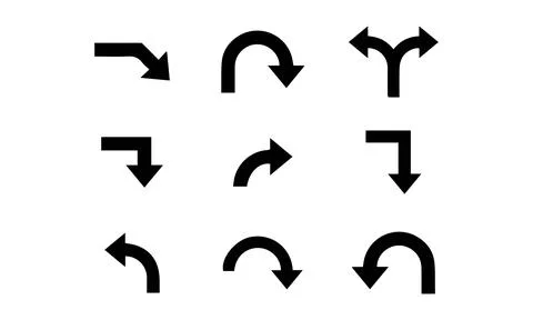 Curved Turn and Split Arrow Graphic Set Ilustración de archivo