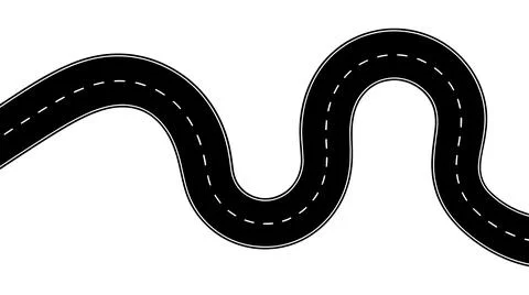 Curved winding road silhouette with dashed lane markings 스톡 일러스트