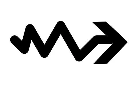 Curved zigzag arrow icon, Wavy line pointer symbol, Rounded angular direction Stockillustratie