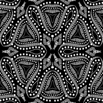 Curves vector seamless pattern. Black and white floral background. Repeat dec Illustrazione stock