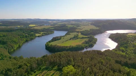 Curves of Vltava river from above Stock Footage 260347443