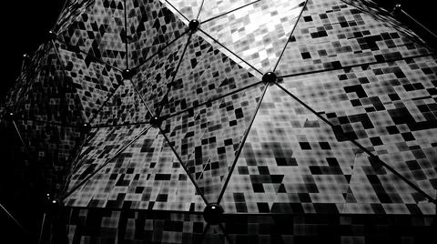 Curving 3d shape with mesh. Design. Expanding shell with triangular grid of dots Stock Illustration