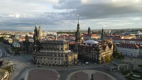 Curving flight around Semperoper beside the bridge at sunset Stock Footage 331216711
